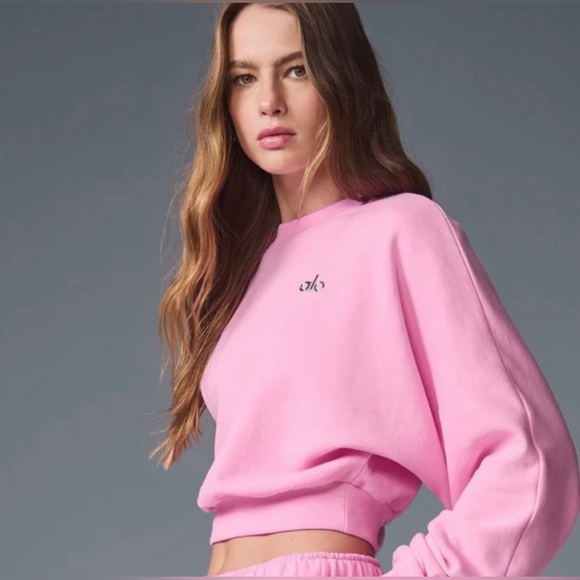 Alo Yoga 💗 NWT Cropped Accolade Crewneck in Sweet Pink - S - Picture 5 of 12